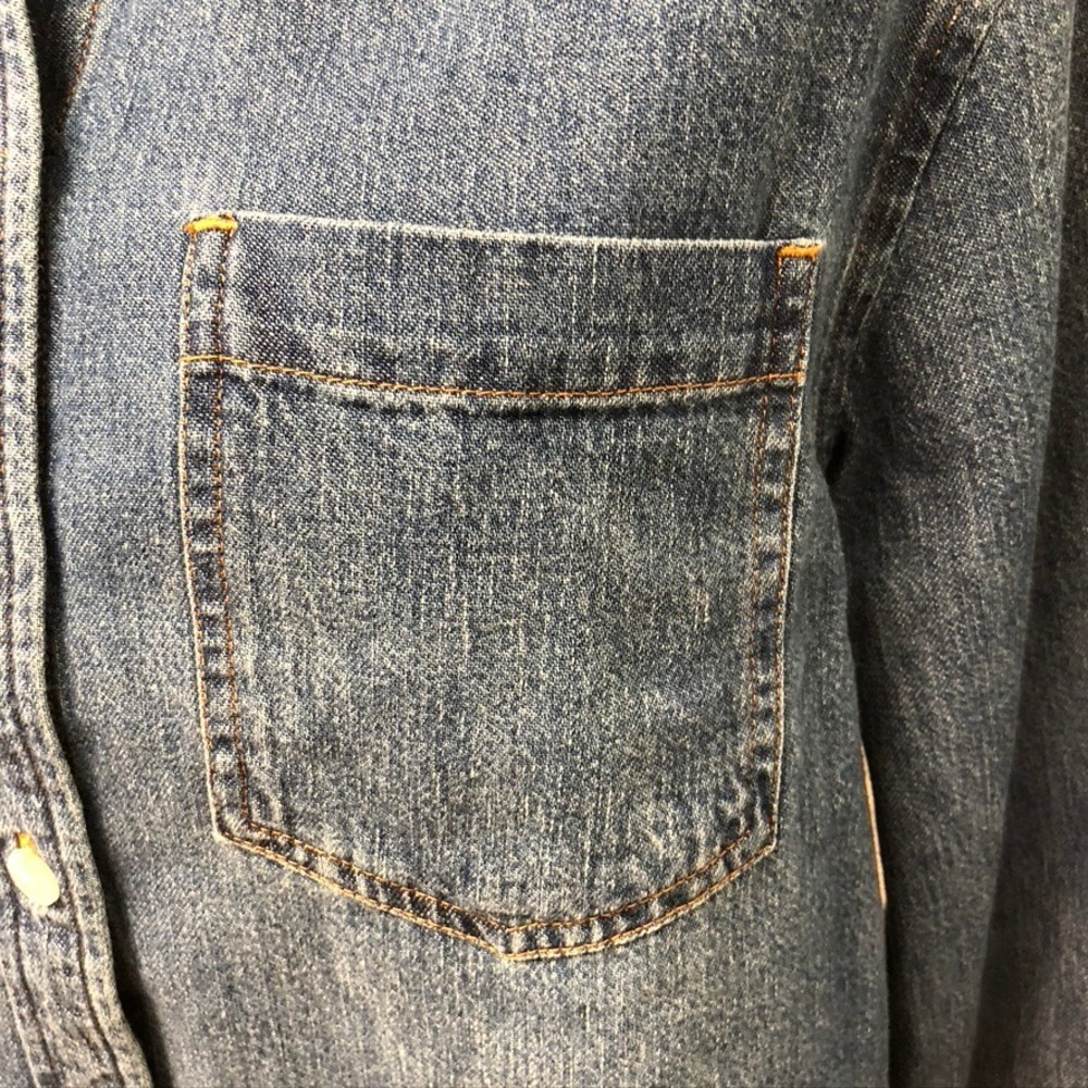 Denim Forum Button Down Shirt Womens XS Blue Cotton Hemp Cropped Long Sleeve - Picture 2 of 11
